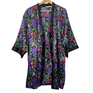 Victoria's Secret Gold Label Vintage Floral Purple Satin Sleep Robe - Pre-Owned